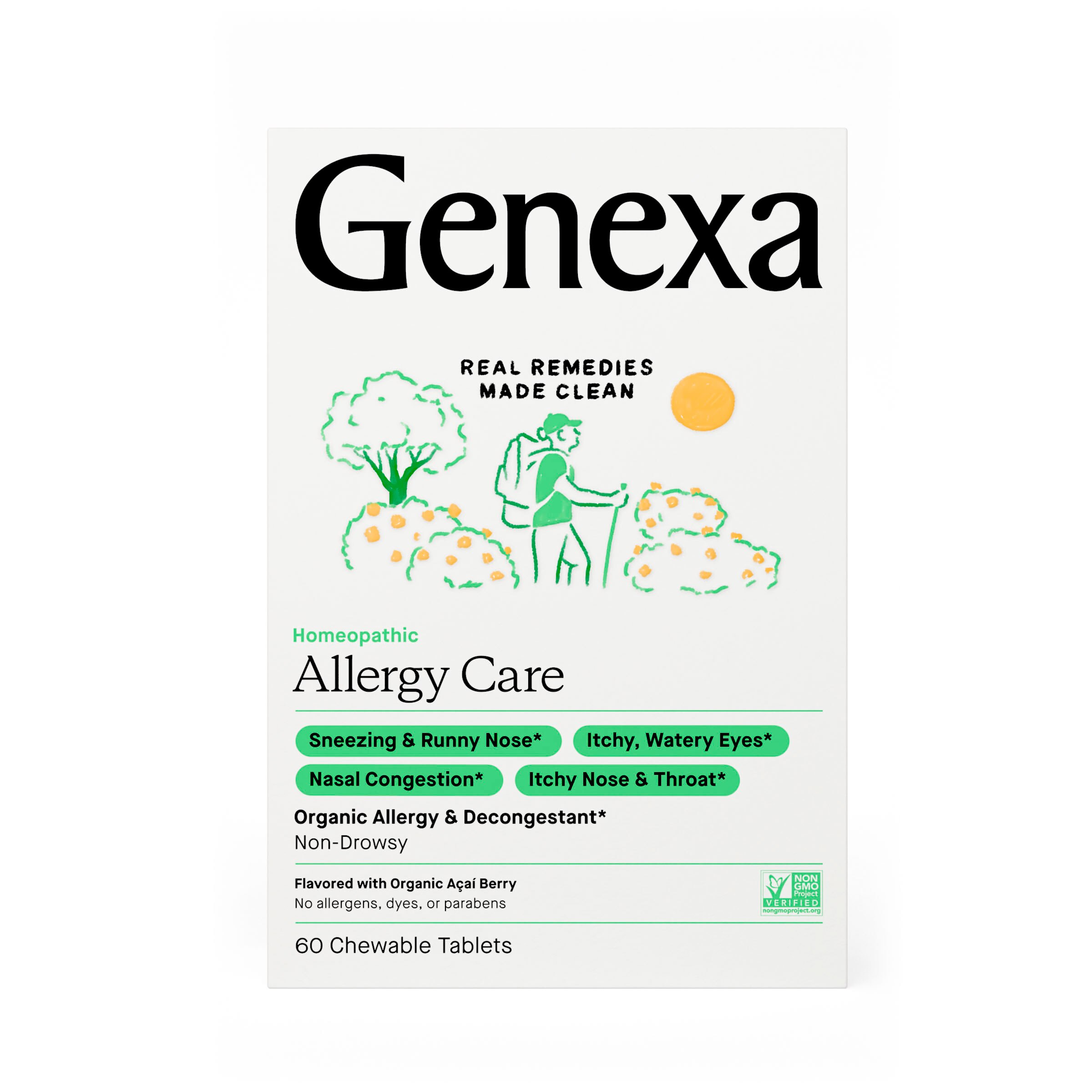 Genexa Allergy-D - Antialérgico y descongestivo orgánico, homeopático, sabor Organic Acaí Berry, 60 u.