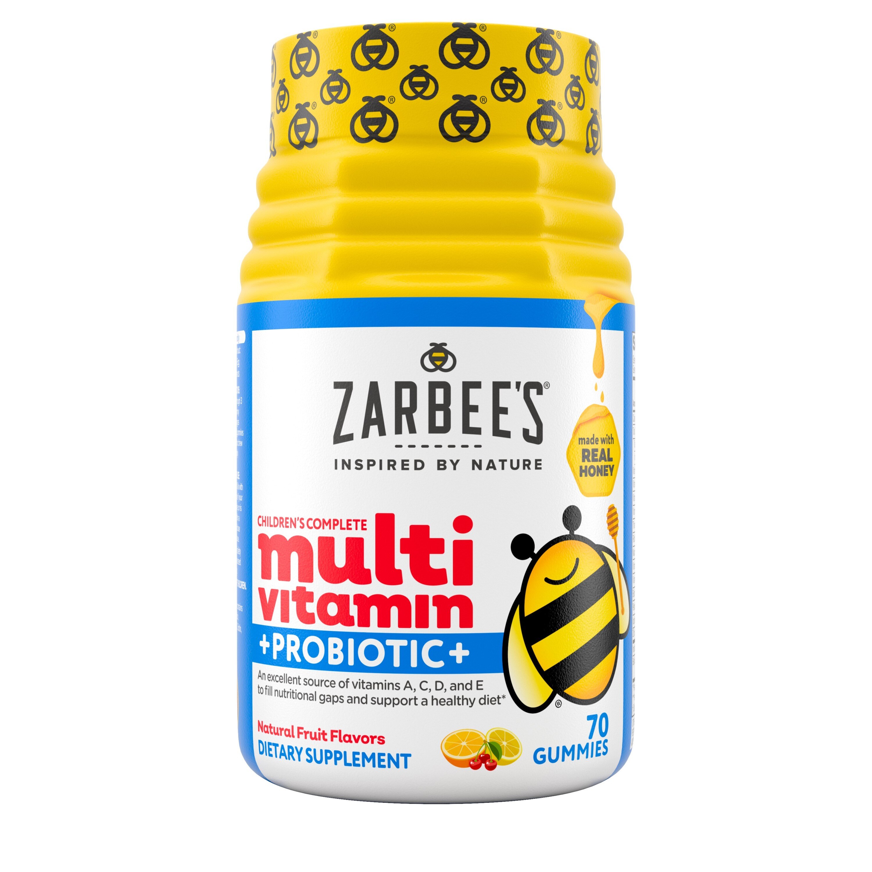 Zarbee's Kid's Complete Multivitamin + Probiotic Gummies, Vitamins A,B,C,D,E, Fruit Flavor, 70 CT