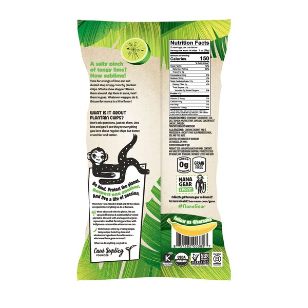 Barnana Organic Lime Plantain Chips, 5 oz