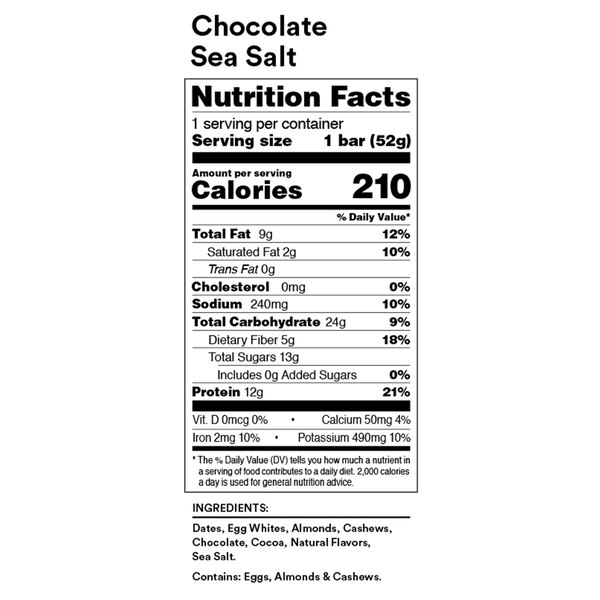 RXBAR Whole Food Protein Bar, Chocolate Sea Salt, 12g Protein, 1.83 oz Bar