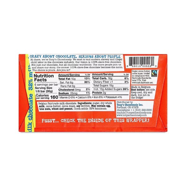 Tony's Chocolonely Milk Chocolate Bar, 6.35 oz
