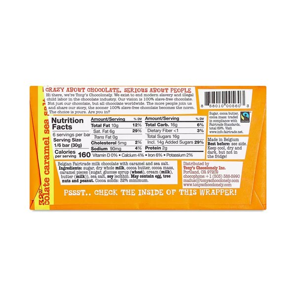 Tony's Chocolonely Milk Caramel Sea Salt Bar, 6.35 oz