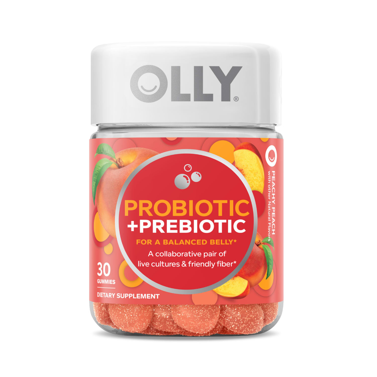 Olly Probiotic + Prebiotic - Suplemento vitamínico, 30 u., Peachy Peach