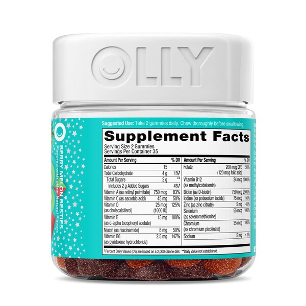 OLLY Teen Girl Multivitamin Gummies, Berry Melon, 70 CT