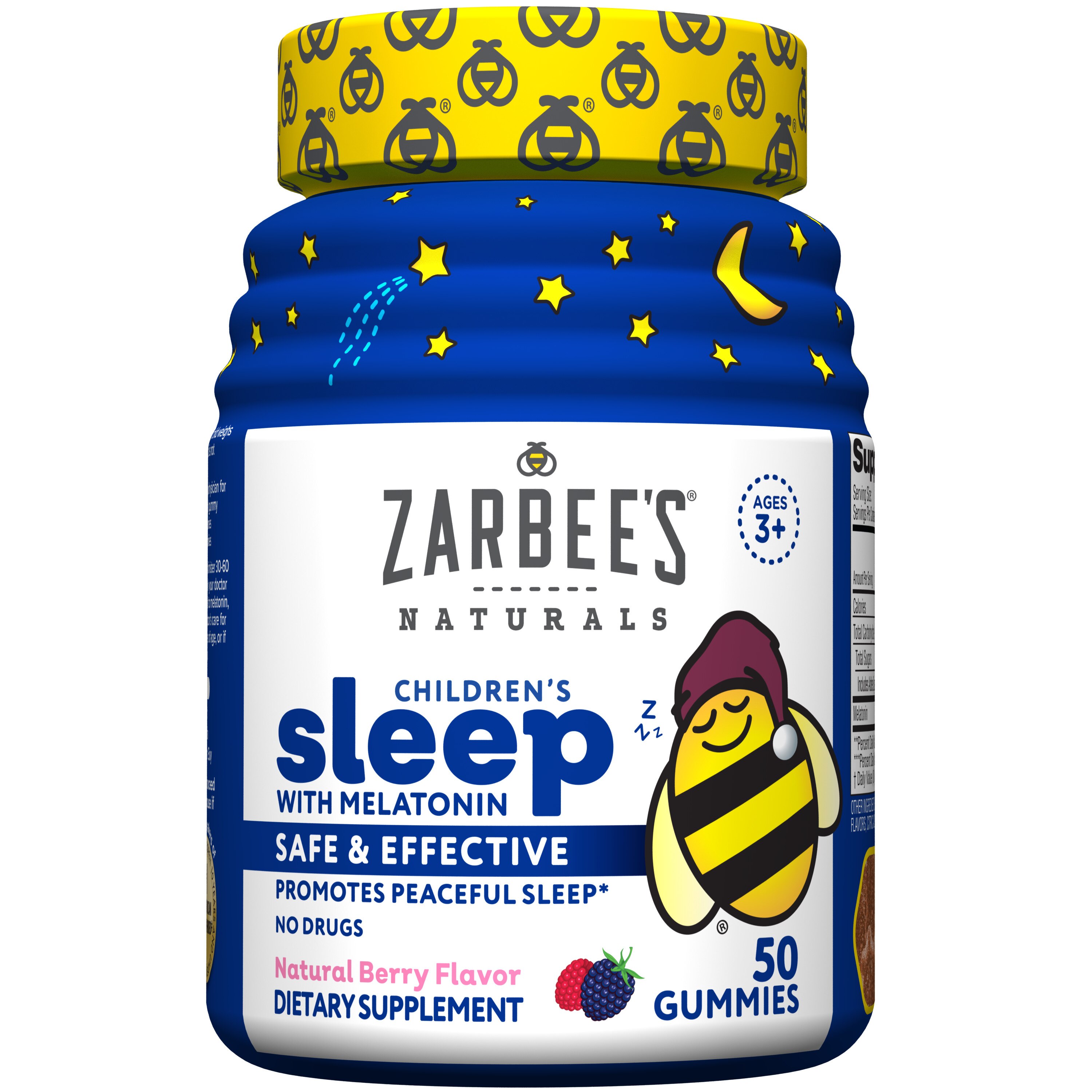 Zarbee's Naturals - Suplemento pediátrico para dormir con melatonina, Natural Berry, 50 gomitas