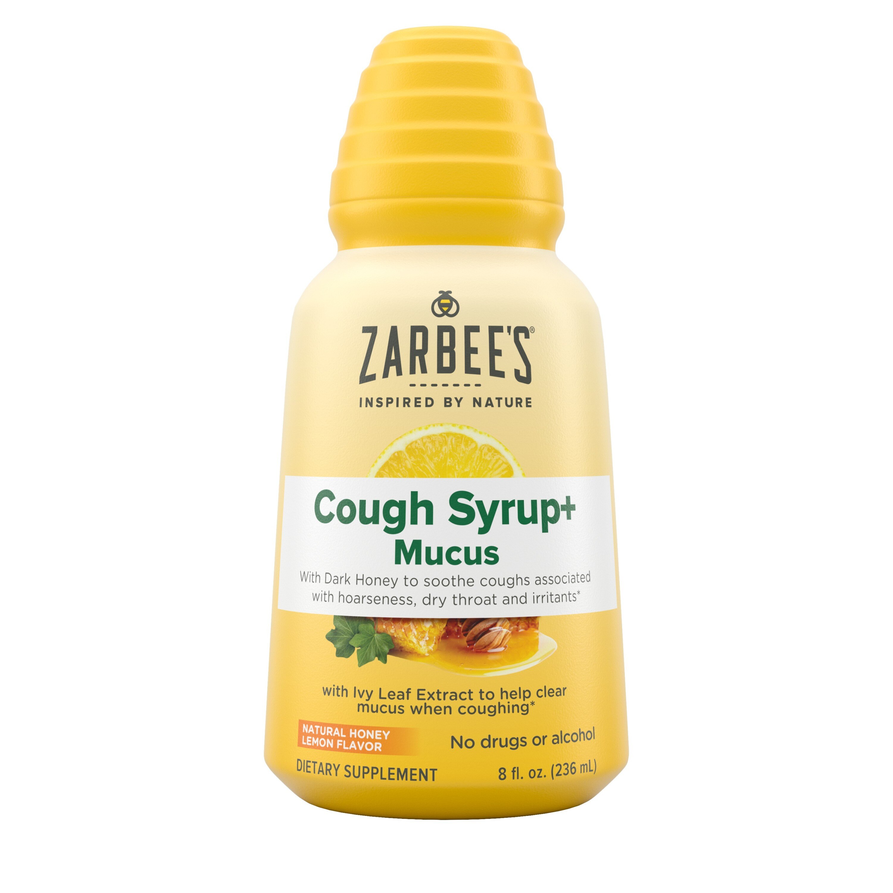 Zarbee's Adult Cough Syrup + Mucus with Honey, Ivy Leaf, Natural Honey Lemon Flavor, 8 Fl oz