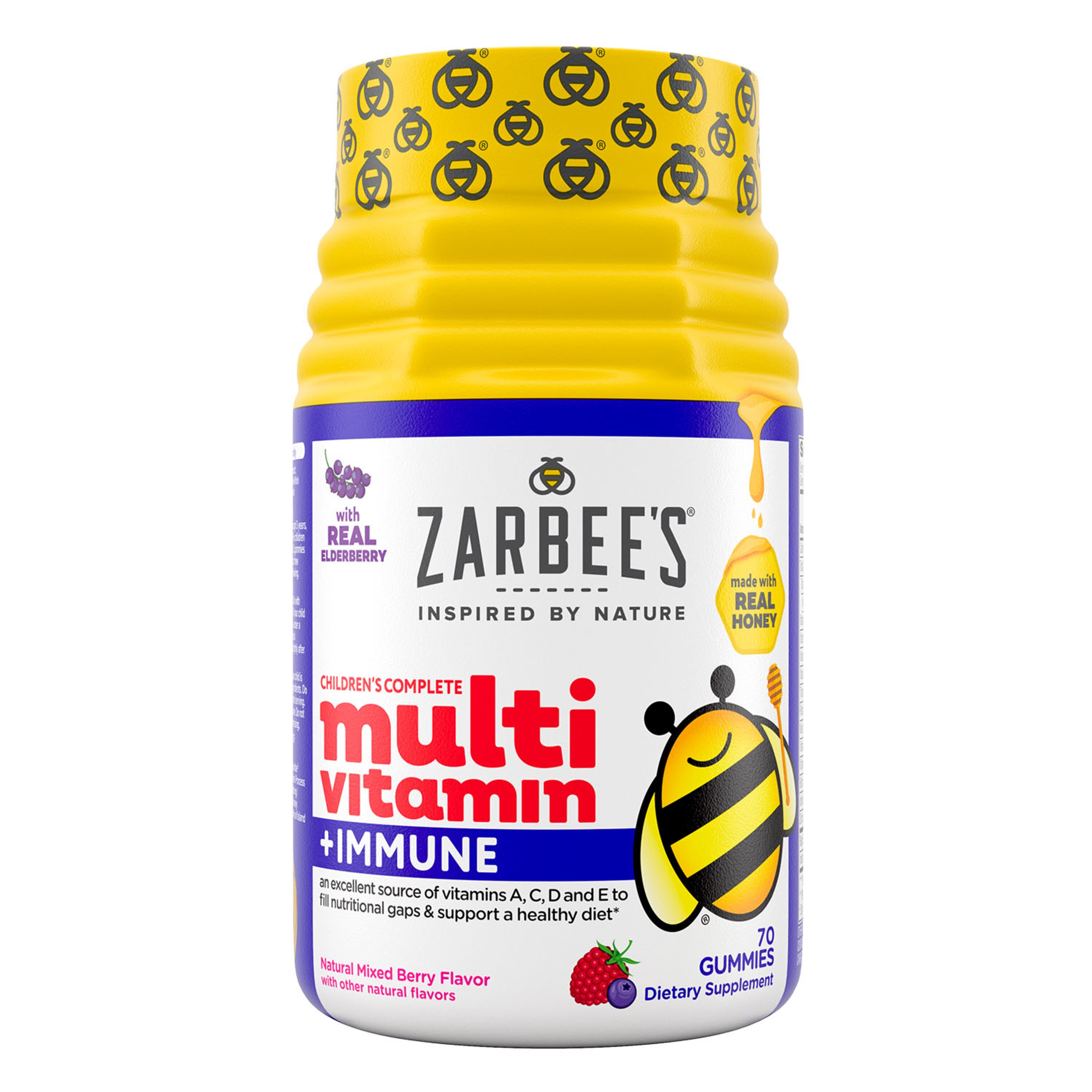 Zarbee's Kid’s Complete Multivitamin + Immune Support Gummies, 13 Essential Vitamins, Berry, 70 CT
