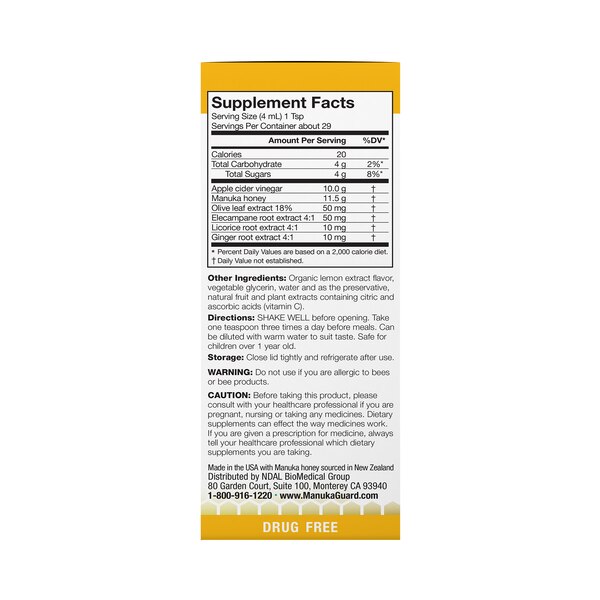 ManukaGuard Kids Daytime Cough & Throat Syrup, Honey Lemon, 4 OZ