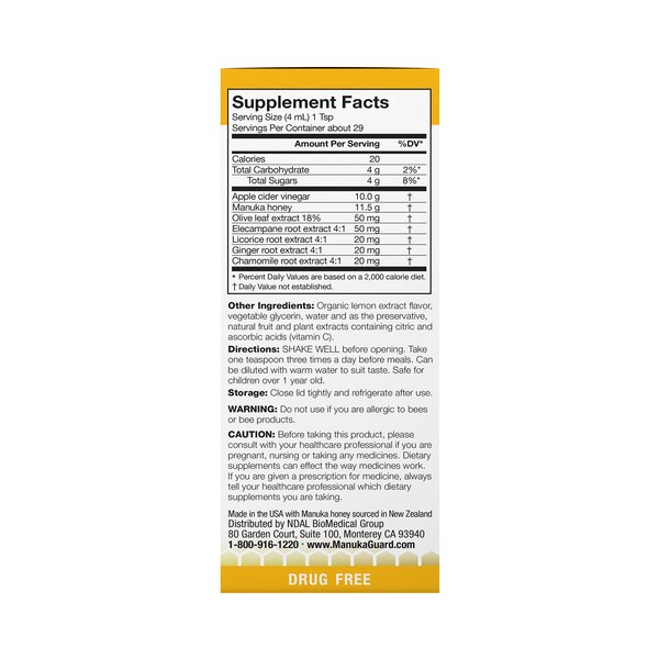 ManukaGuard Kids Nighttime Cough & Throat Syrup, Honey Lemon, 4 OZ