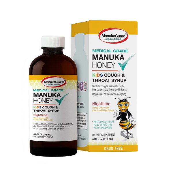 ManukaGuard Kids Nighttime Cough & Throat Syrup, Honey Lemon, 4 OZ