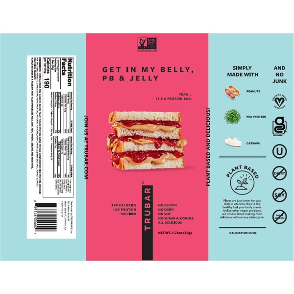 TruBar Peanut Butter & Jelly plant based Protein Bar, 1.76 OZ