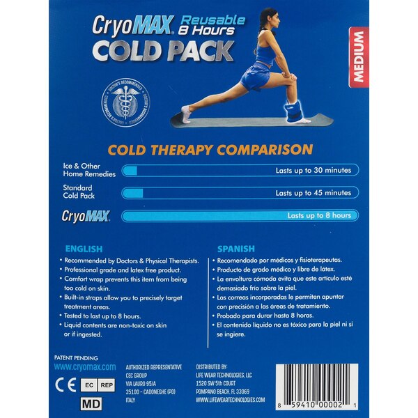 CryoMAX Reusable 8HR Cold Pack with Strap, 12"x6" Medium