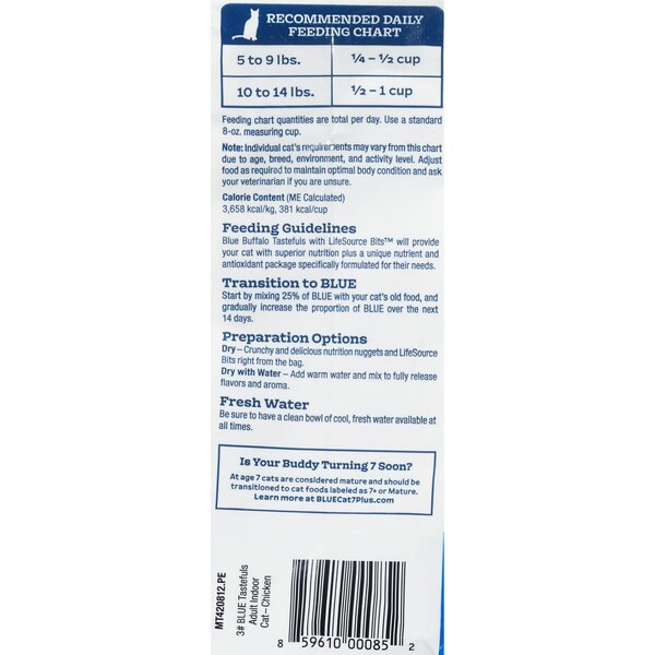 BLUE Buffalo Tastefuls Adult Indoor Dry Cat Food, Chicken & Brown Rice, 3 lb
