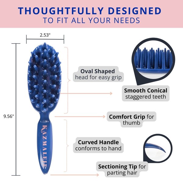 Kazmaleje Kurls Plus Paddle Comb, Cobalt Blue