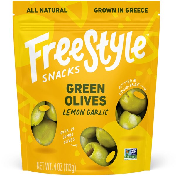 Freestyle, Lemon Garlic Green Olive Snacks, 4 oz