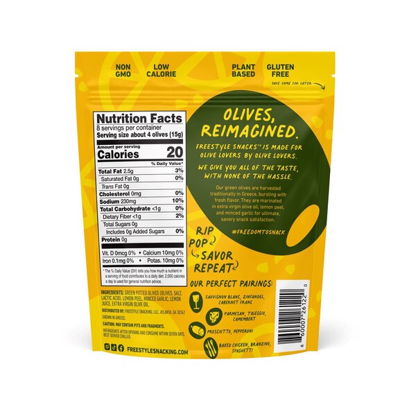 Freestyle, Lemon Garlic Green Olive Snacks, 4 oz