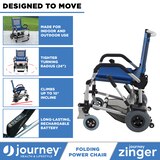 Journey Health and Lifestyle Zinger Folding Power Chair with Arm Rests, Portable Indoor Outdoor Powered Mobility Chair, Blue, thumbnail image