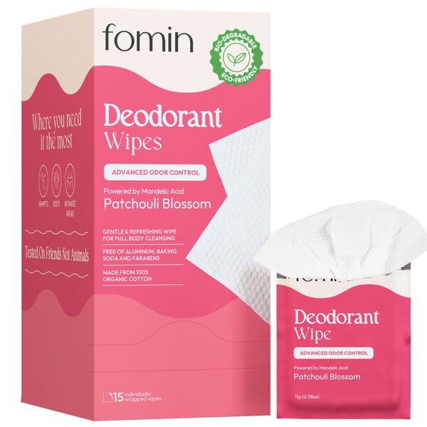 Fomin Full Body Deodorant Wipes, Patchouli Blossom, 15 CT
