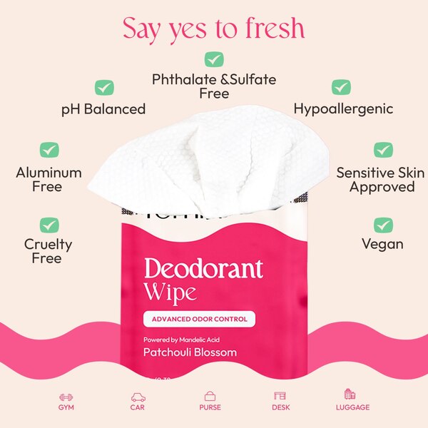 Fomin Full Body Deodorant Wipes, Patchouli Blossom, 15 CT
