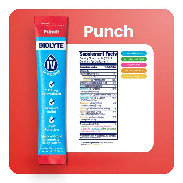 Biolyte, Punch Powder Sticks, 6 ct, 3.8 oz