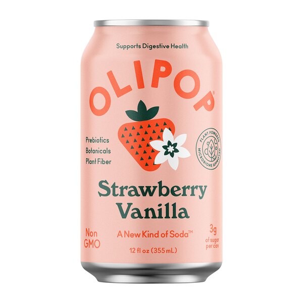 OLIPOP Prebiotic Soda, Strawberry Vanilla, 12 Oz