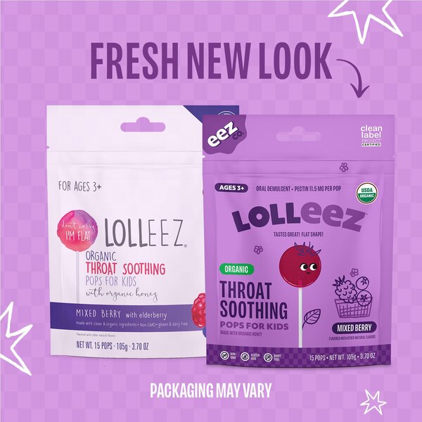 Lolleez Organic Throat Soothing Lollipops for Kids, Mixed Berry, 15 CT