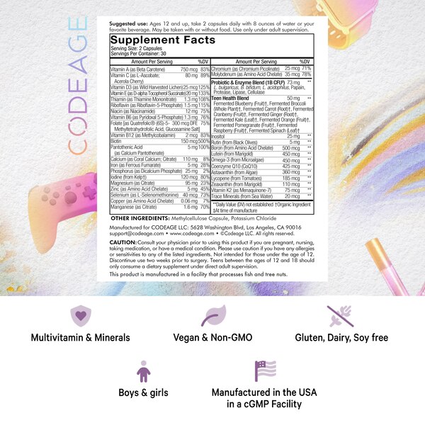 Codeage Teen Fermented Multivitamin Capsules, 60 CT