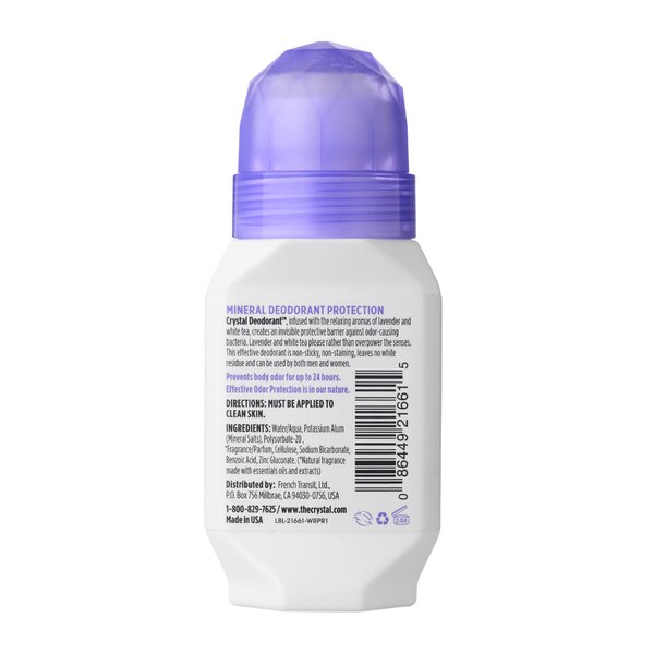 Crystal 24-Hour Mineral Deodorant Roll-On, Lavender & White Tea, 2.25 OZ