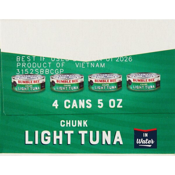 BUMBLE BEE Chunk Light Tuna in Water, 5 OZ, 4 CT Can