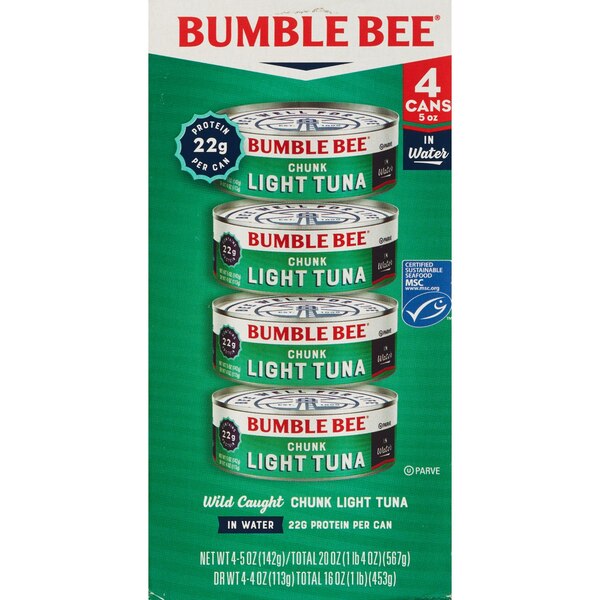 BUMBLE BEE Chunk Light Tuna in Water, 5 OZ, 4 CT Can