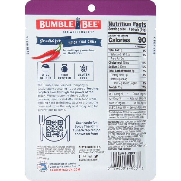 Bumble Bee Tuna Pouch, Spicy Thai Chili, 2.5 oz