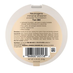 Neutrogena Mineral Sheers Compact Powder Foundation SPF 20, 30 Buff, 40 Nude, 50 Soft Beige, 70 Honey Beige, 10 Classic Ivory, 20Natural Ivory, 60 Natural Beige, 80 Tan