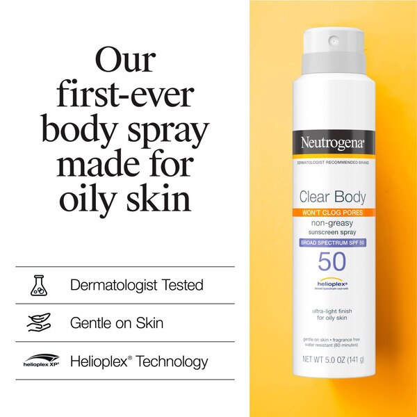Neutrogena Clear Body Sunscreen Spray, SPF 50, 5 OZ