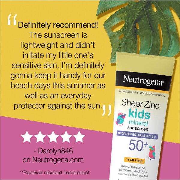 Neutrogena Sheer Zinc Kids Mineral Sunscreen Lotion, SPF 50+, 3 OZ