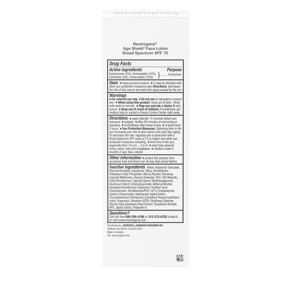 Neutrogena Age Shield Face Oil-Free Sunscreen SPF 70, 3 OZ