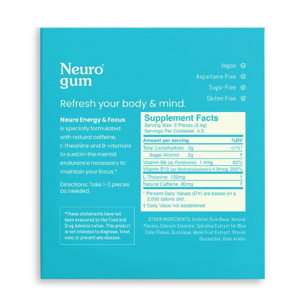 NeuroGum, Energy and Focus Gum, Mint Flavor, 9 CT
