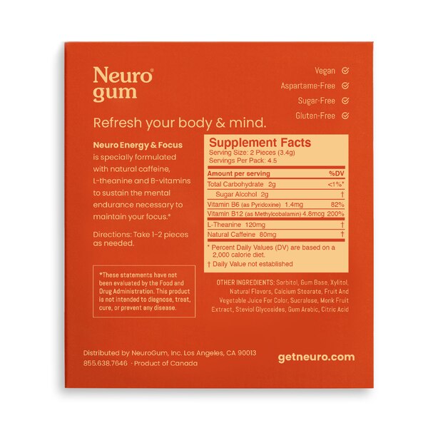 NeuroGum, Energy and Focus Gum, Cinnamin Flavor, 9 CT