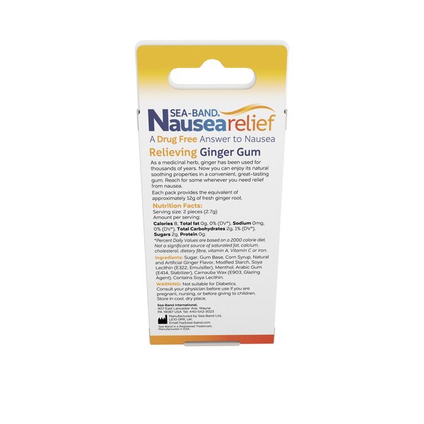 Sea-Band Nausea Relief Relieving Ginger Gum, 24 CT