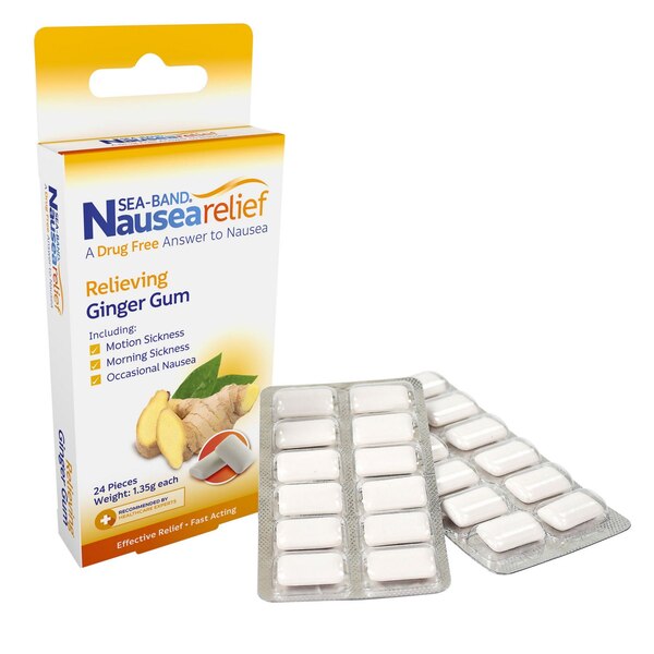 Sea-Band Nausea Relief Relieving Ginger Gum, 24 CT
