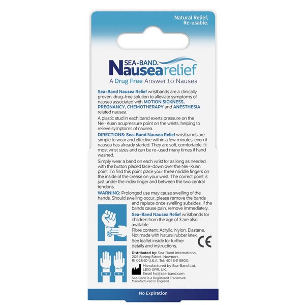 Sea-Band Nausea Relief Wristband, One Size Fits Most, 2 CT