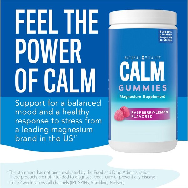 Natural Vitality Calm Magnesium Supplement Gummies, Raspberry-Lemon Flavor, 120 CT