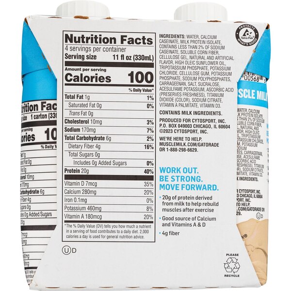 Muscle Milk Zero, Protein Shake, Vanilla, 4 PK