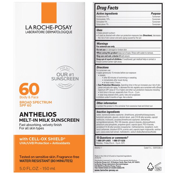 La Roche-Posay Anthelios Melt-In Milk - Loción con protector solar, SPF 60