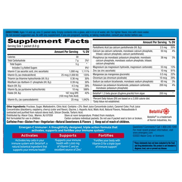 Emergen-C Immune+ 1000mg Vitamin C Powder, 30 CT