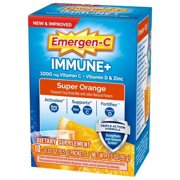 Emergenc-C Immune +Plus Vitamin D Drink Mix, Super Orange, 10 CT