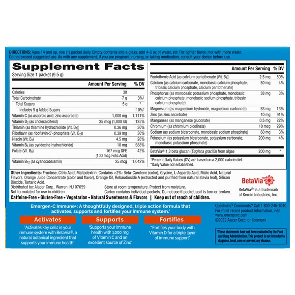 Emergen-C Immune+ 1000mg Vitamin C Powder, 30 CT