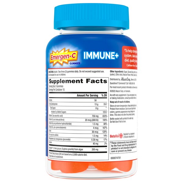 Emergen-C Immune+ Triple Action Immune Support Gummies, 45 CT