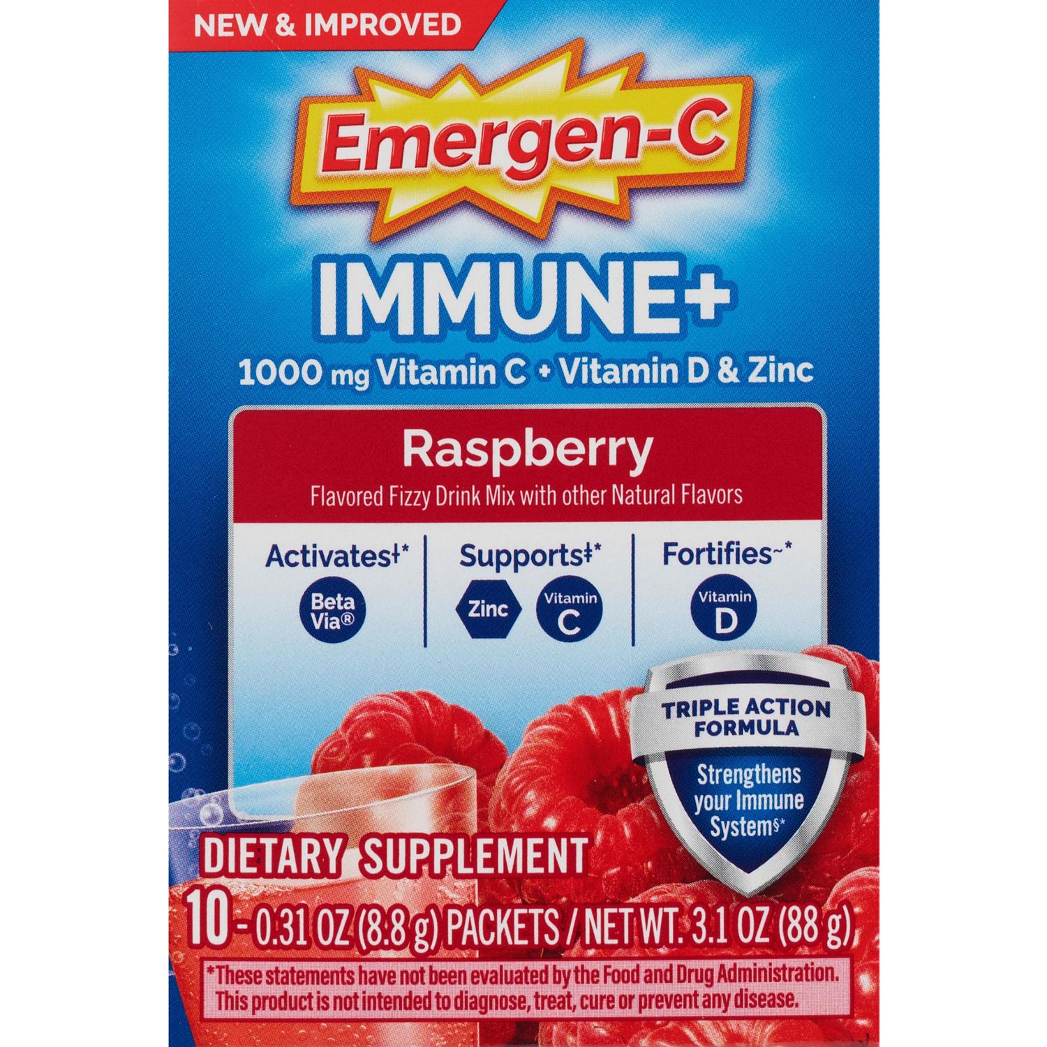 Emergen-C Immune+ Triple Action Powder, 10 ct, 3.1 oz