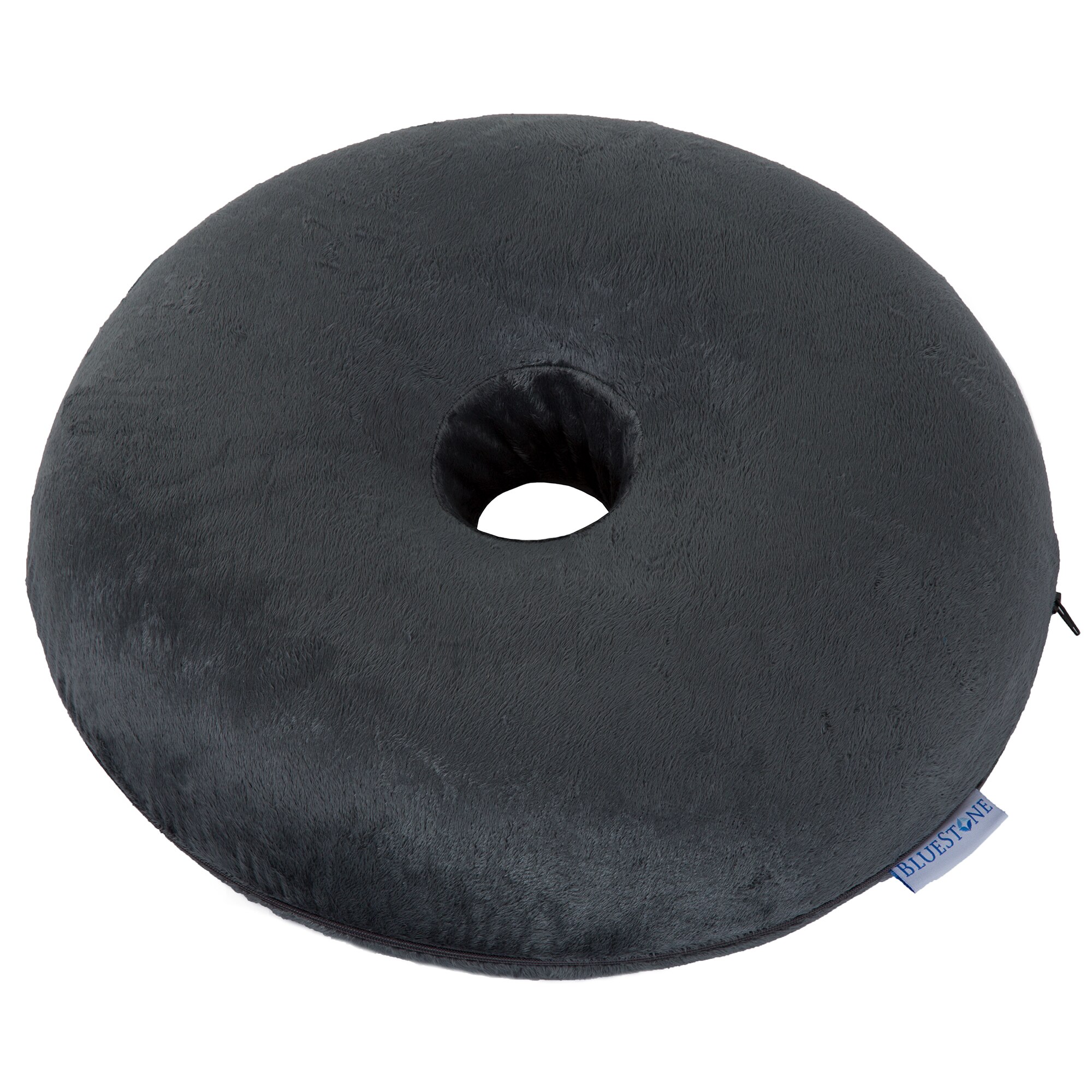 Bluestone - Cojín de espuma viscoelástica en forma de dona con funda de terciopelo gris con cierre