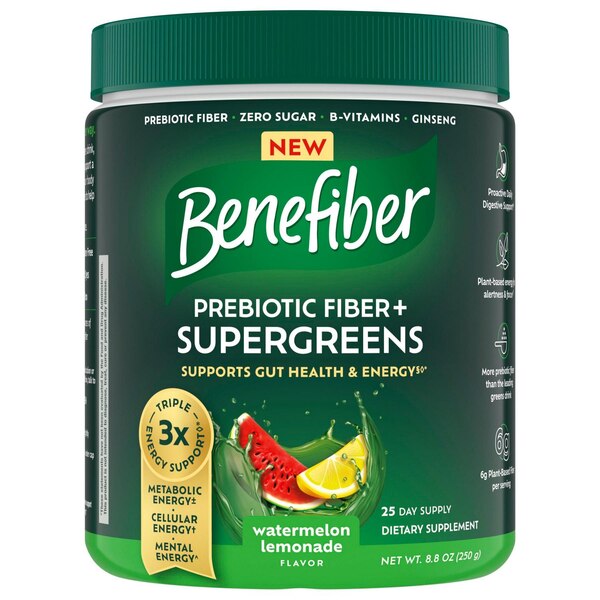 Benefiber Prebiotic Fiber Plus Supergreens, Watermelon Lemonade, 8.81 OZ